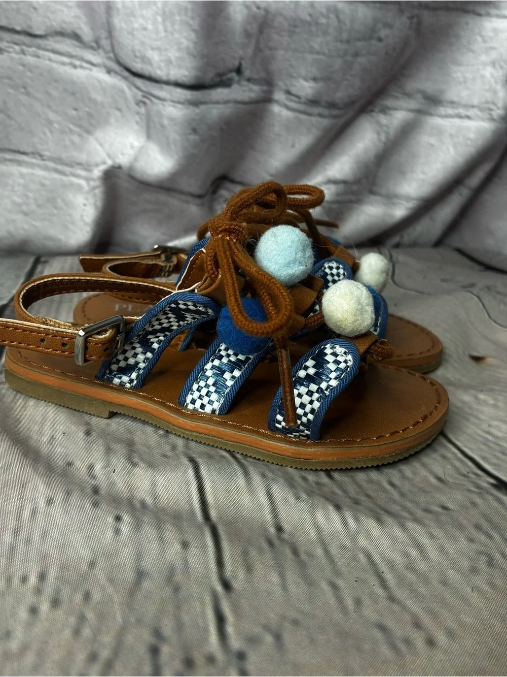 5/$20 Coastal Boho Whimsy Pom Nautical Gladiator Slingback‎ Sandals Baby Girl 6